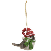 Festive Resin Bird with Hat Ornament  (4 Count Assortment)