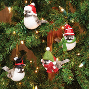 Festive Resin Bird with Hat Ornament  (4 Count Assortment)