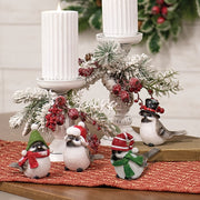Festive Resin Bird with Hat Figure  (4 Count Assortment)