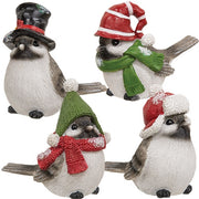 Festive Resin Bird with Hat Figure  (4 Count Assortment)