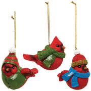 Resin Cardinal with Hat & Scarf Ornament  (3 Count Assortment)