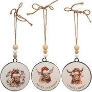 Merry Moo Beaded Round Ornament  (3 Count Assortment)