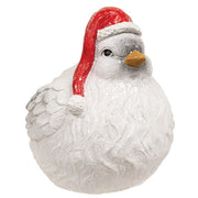 Large White Glittered Resin Bird with Santa Hat - 14.5"L x 10.5" W x 13.5"H