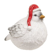 Large White Glittered Resin Bird with Santa Hat - 14.5"L x 10.5" W x 13.5"H