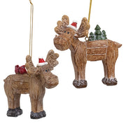 Resin Nordic Carved Look Holiday Moose Ornament  (2 Count Assortment)