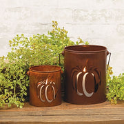 Rusty Metal Pumpkin Cutout Buckets (Set of 2)