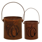 Rusty Metal Pumpkin Cutout Buckets (Set of 2)