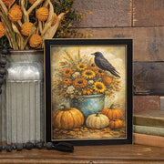 Harvest Floral Crow & Pumpkins Framed Print - 8x10