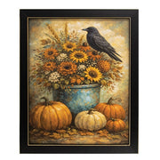 Harvest Floral Crow & Pumpkins Framed Print - 8x10