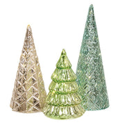 Patterened Mercury Glass LED Christmas Trees (Set of 3)