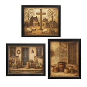 Homespun Primitive Farm Framed Print - 12x8  (3 Count Assortment)