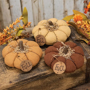 Mini Stuffed Mossy Top "Fall" Pumpkin  (3 Count Assortment)
