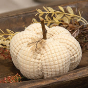 Ivory Waffle Weave Pumpkin with Burlap Leaves - 4.75" dia.