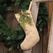 Natural Fabric Stocking with Winter Greenery and Rusty Star