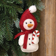 Stuffed Felt Hoodie Snowman with Candy Cane Ornament
