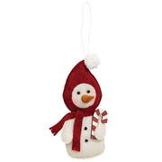 Stuffed Felt Hoodie Snowman with Candy Cane Ornament