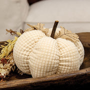 Ivory Waffle Weave Pumpkin with Burlap Leaves - 7" dia.