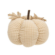 Ivory Waffle Weave Pumpkin with Burlap Leaves - 7" dia.