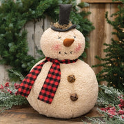 Overstuffed Plush Snowman with Black & Red Scarf