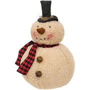 Overstuffed Plush Snowman with Black & Red Scarf