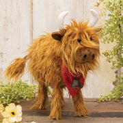 Fluffy Highland Cow with Bandana and Bell - 13"