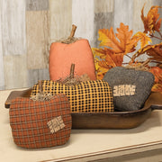 Stuffed Black & Tan Chevron Mossy Top Fall Pumpkin