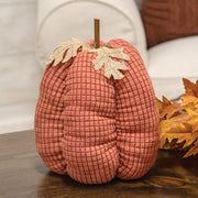 Stuffed Orange Waffle Weave Pumpkin with Burlap Leaves - 9"H