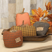 Stuffed Orange & Black Mini Check Long Primitive Pumpkin Sitter