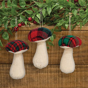 Stuffed Red & Green Plaid Mushroom Ornaments (Set of 3)