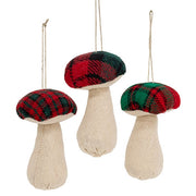 Stuffed Red & Green Plaid Mushroom Ornaments (Set of 3)