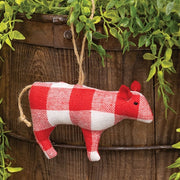 Stuffed Red & White Flannel Check Cow Ornament