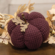 Burgundy Waffle Weave Pumpkin with Burlap Leaves - 6" dia.