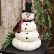 White Sherpa Melting Snowman with Top Hat & Plaid Scarf - 12"H