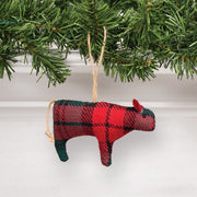 Stuffed Red & Green Plaid Cow Ornament