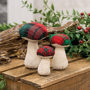 Stuffed Red & Green Plaid Mushroom Sitters (Set of 3)