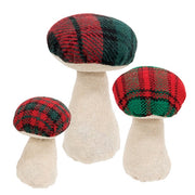 Stuffed Red & Green Plaid Mushroom Sitters (Set of 3)