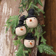 Stuffed Floppy Hat Snowman Head Ornaments (Set of 3)