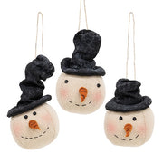 Stuffed Floppy Hat Snowman Head Ornaments (Set of 3)