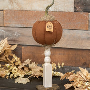 Primitive Mossy Top Pumpkin on Pedestal - 19.5"H