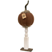 Primitive Mossy Top Pumpkin on Pedestal - 19.5"H