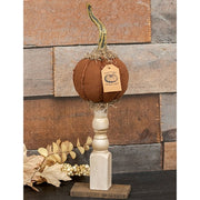 Primitive Mossy Top Pumpkin on Pedestal - 16"H