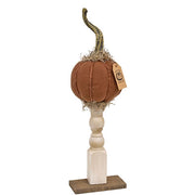 Primitive Mossy Top Pumpkin on Pedestal - 16"H