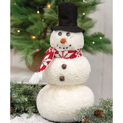 White Sherpa Snowman with Top Hat & Snowflake Scarf - 14"H