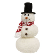 White Sherpa Snowman with Top Hat & Snowflake Scarf - 14"H