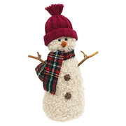 Burgundy Hat Snowman with Green & Red Plaid Scarf - 9.5"H