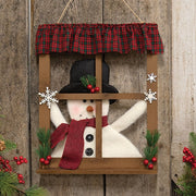 Peeking Frosty in Snowflake Floral Window