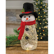 Light Up Snowy Crackled Glass Top Hat Snowman (Pack of 2)