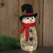 Light Up Snowy Crackled Glass Top Hat Snowman (Pack of 2)