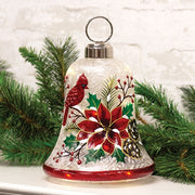 Light Up Snowy Crackled Glass Cardinal Bell (Pack of 4)