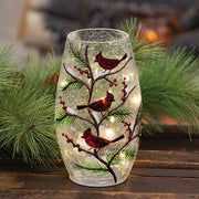 Light Up Crackled Cardinal Trio on Branches Vase (Pack of 4)